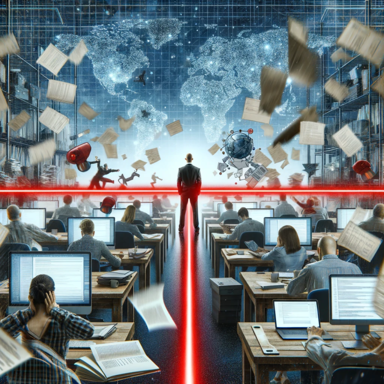 Man standing next to a red line indicating that we are beyond our personal potential due to cognitive and collaborative overload,