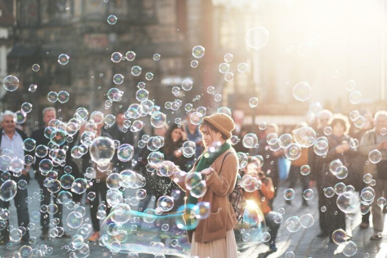 Bubbles and people representing the possibility of growth